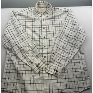 Brooks Brothers 346 Shirt Mens XL Cream Blue Gold Plaid Button Down‎ Long Sleeve